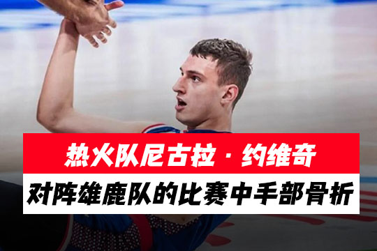 热火队尼古拉·约维奇在对阵雄鹿队的比赛中手部骨折