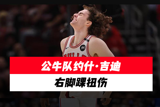 公牛队约什·吉迪右脚踝扭伤