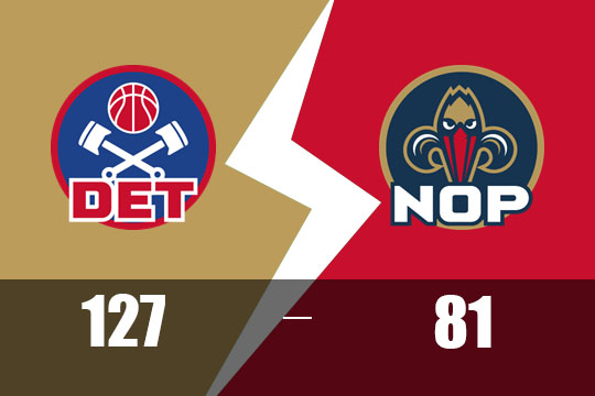 全民皆兵狂胜46分,活塞客场127-81大胜鹈鹕(3月18日NBA比赛战报)
