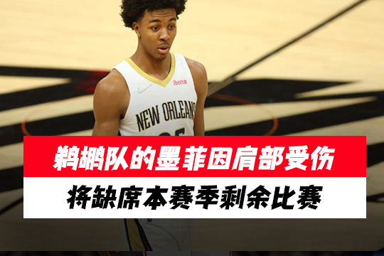 鹈鹕队的墨菲因肩部受伤将缺席本赛季剩余比赛
