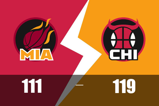 吉迪三双赫，尔特22分!公牛客场119-111战胜热火(4月10日NBA比赛战报)